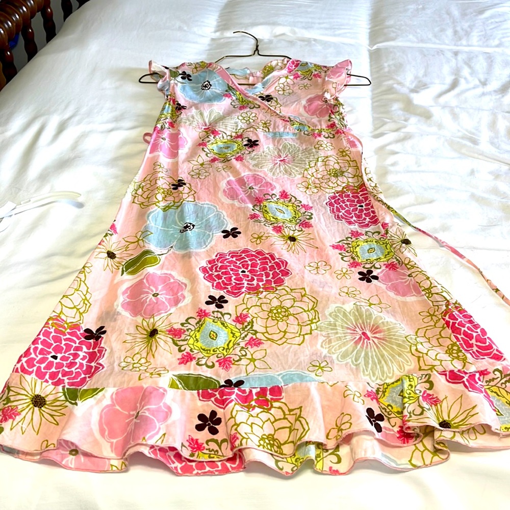 totally trixie Floral Pink & Blue Girls Boutique Dress +White Slip/layer